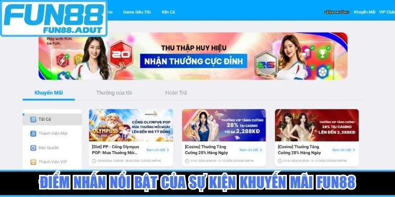 Điểm nhấn nổi bật của sự kiện khuyến mãi Fun88