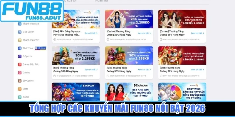 Tổng hợp các khuyến mãi Fun88 nổi bật 2026