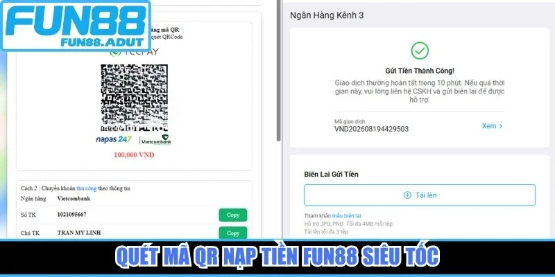 Quét mã QR nạp tiền Fun88 siêu tốc