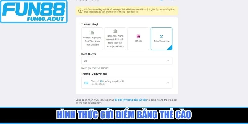Hình thức gửi điểm bằng thẻ cào
