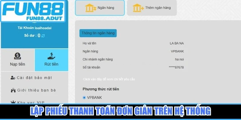 Lập phiếu thanh toán đơn giản trên hệ thống