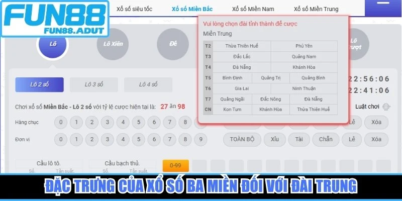 Đặc trưng của xổ số ba miền đối với đài Trung