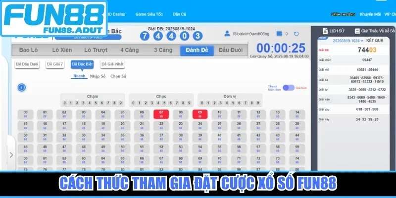 Cách thức tham gia đặt cược xổ số Fun88